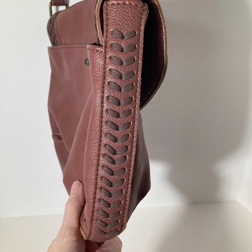 Womens Vegan Leather Chala Braided Boho Crossbody Purse Mauve Brown‎ 9 x 11